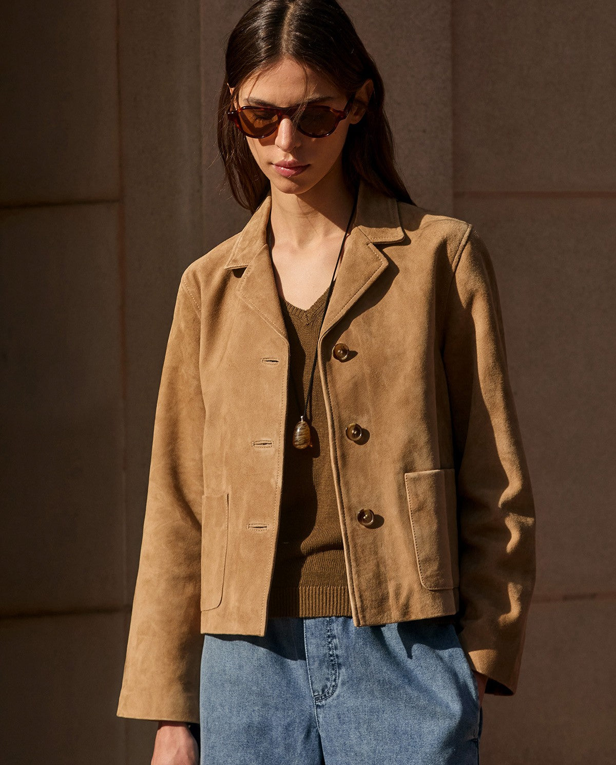 Suede jacket with lapels