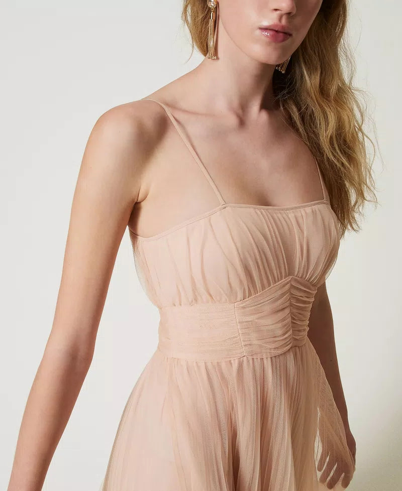 Soft Pleated Tulle Midi Dress