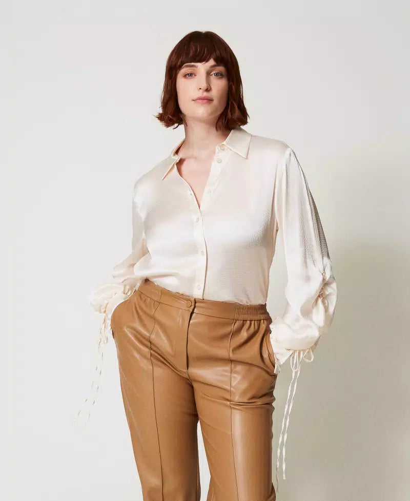 Hammered satin shirt with cut-out