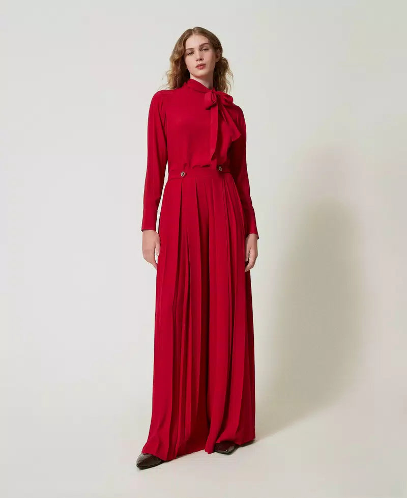 Silk blend blouse with bow