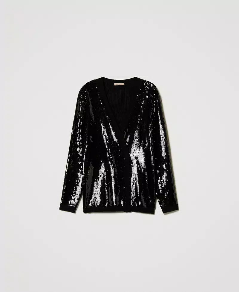 Full sequin double-breasted cardigan