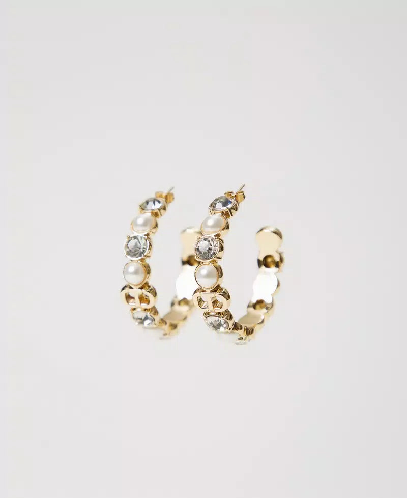 Loop earrings with pearls and rhinestones