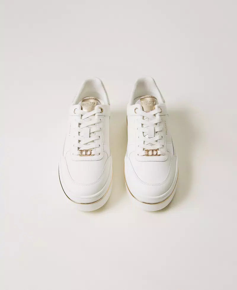 Laminated leather platform trainers