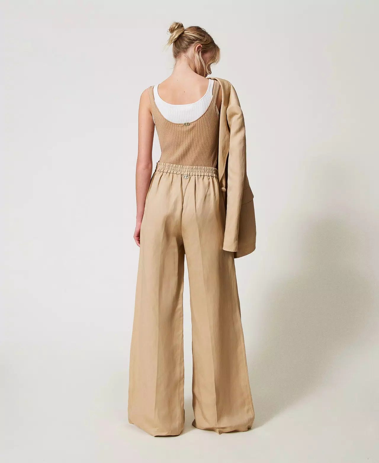 Linen blend palazzo trousers