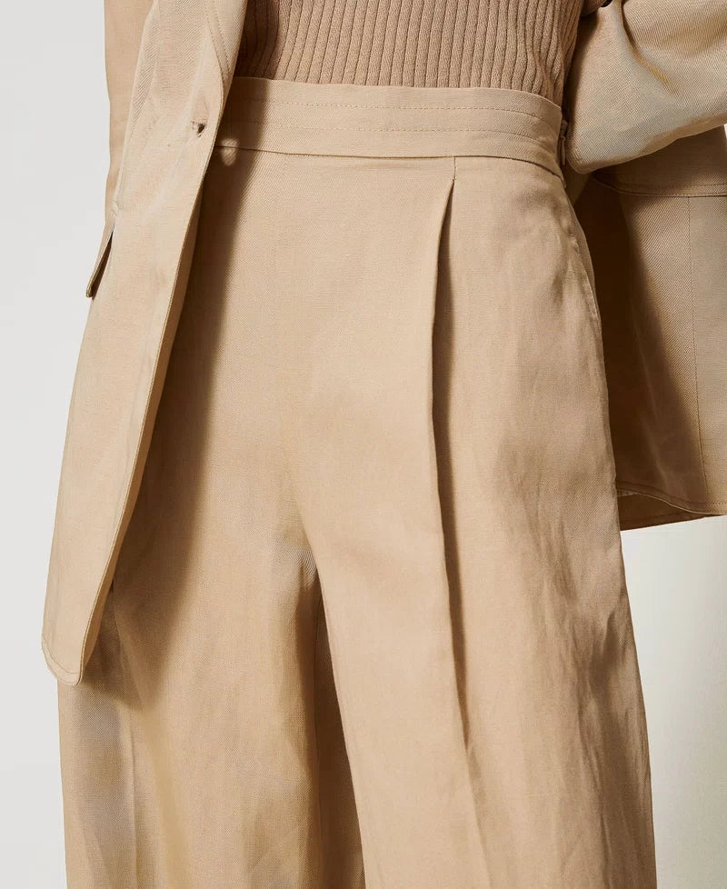 Linen blend palazzo trousers