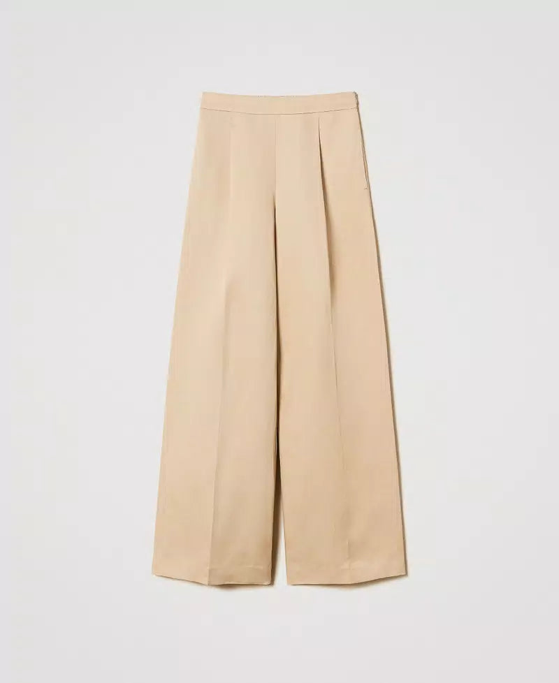 Linen blend palazzo trousers