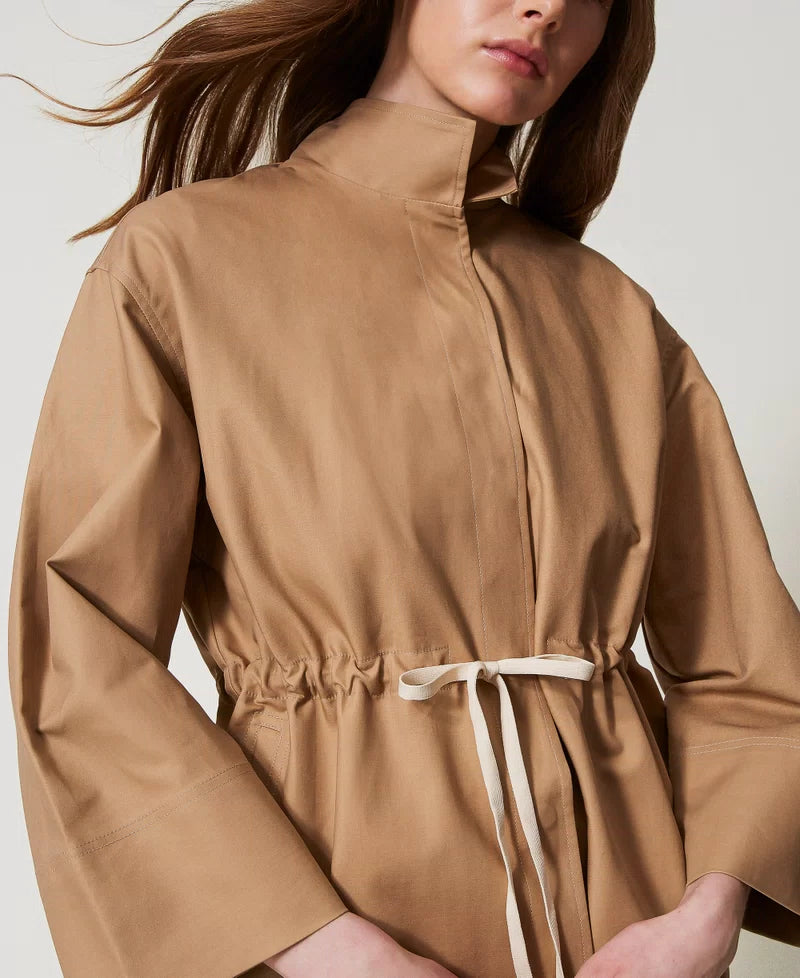 Caban jacket with hood and drawstring