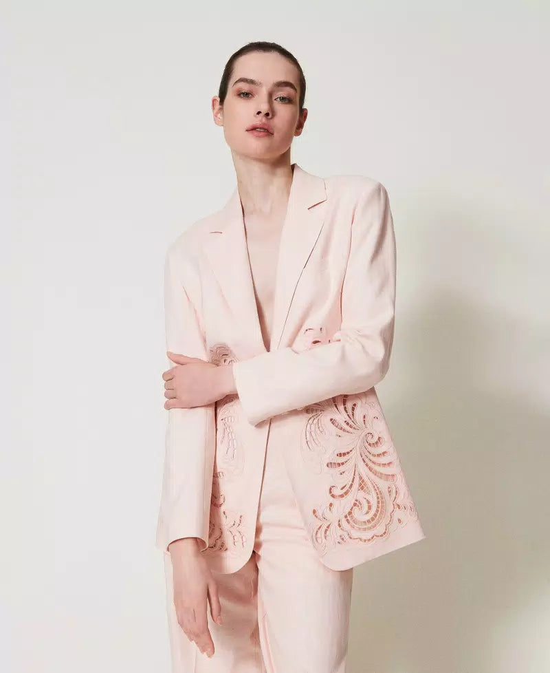 Linen blend jacket with embroidery