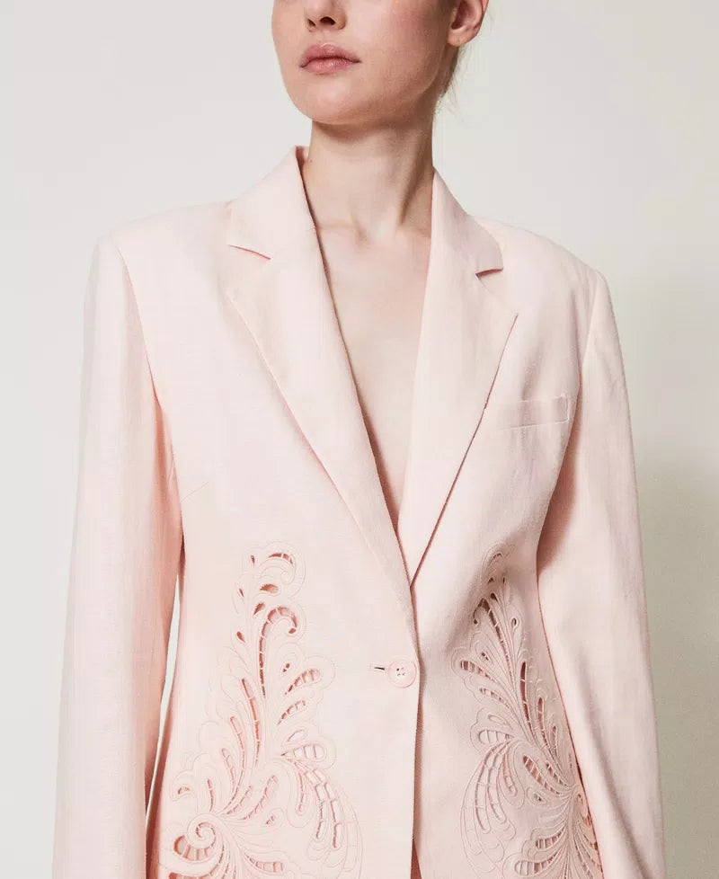 Linen blend jacket with embroidery