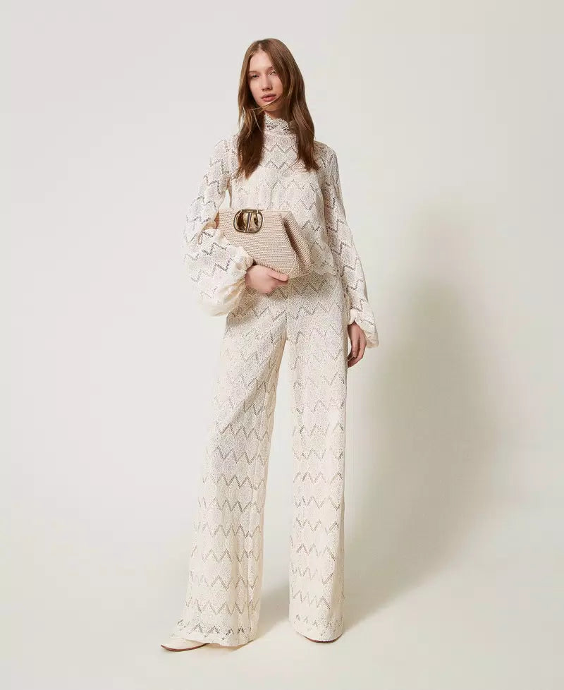Macramé lace wide leg trousers