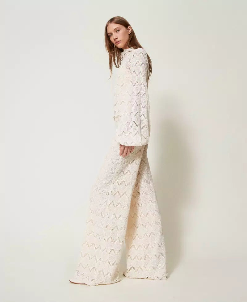 Macramé lace wide leg trousers
