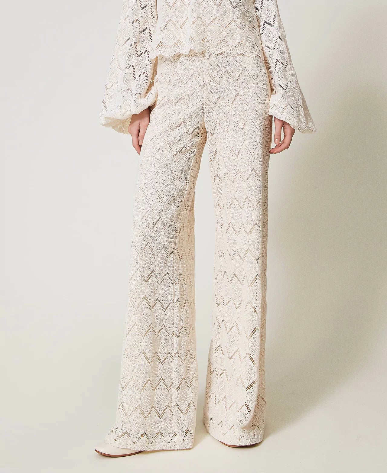 Macramé lace wide leg trousers