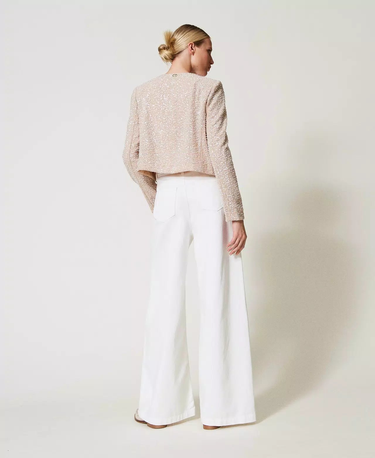 Wide leg white bull denim trousers