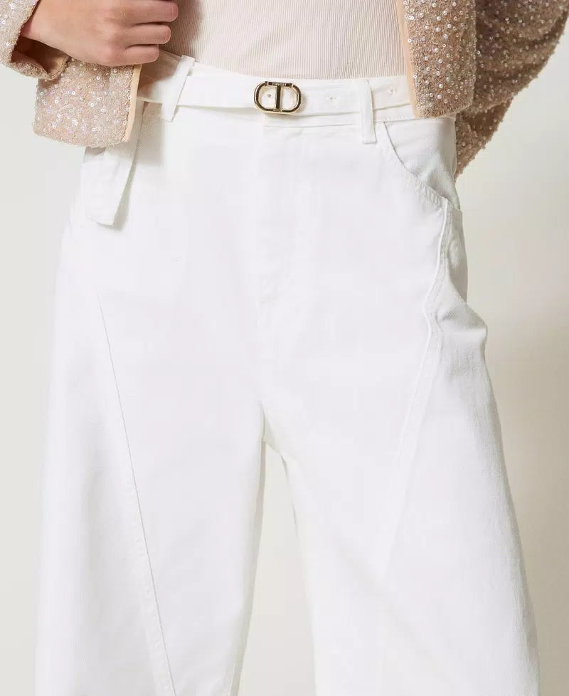 Wide leg white bull denim trousers
