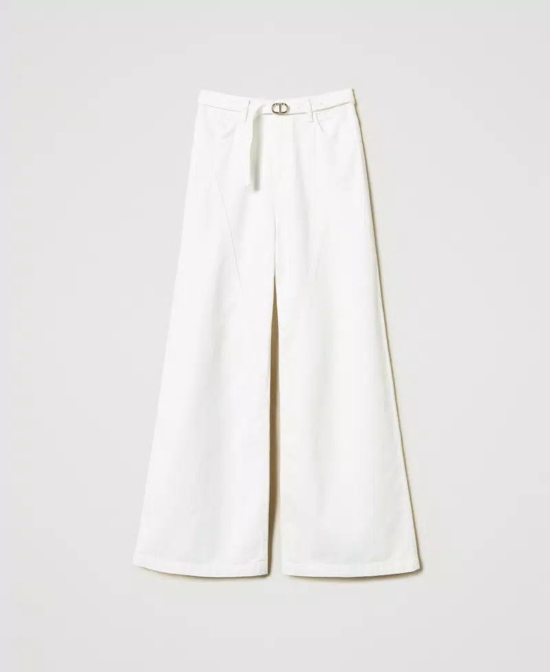 Wide leg white bull denim trousers