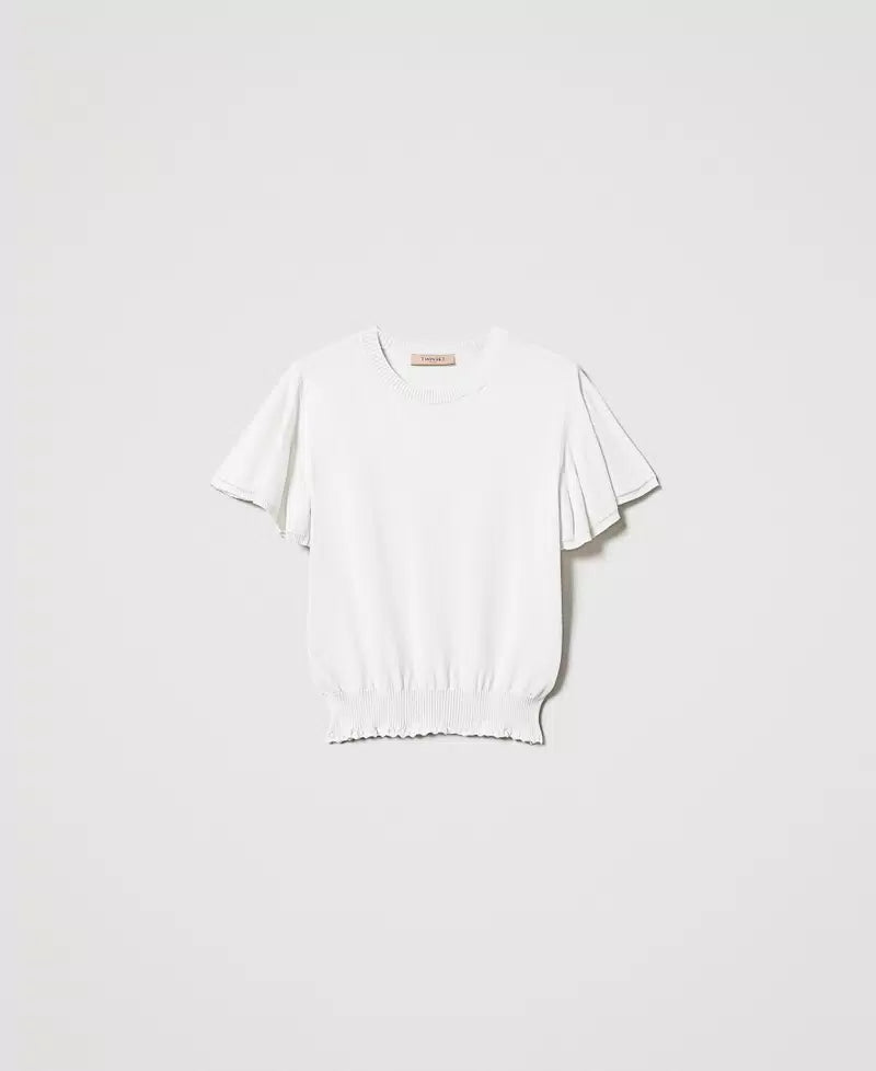 Knit blouse with scalloped hem