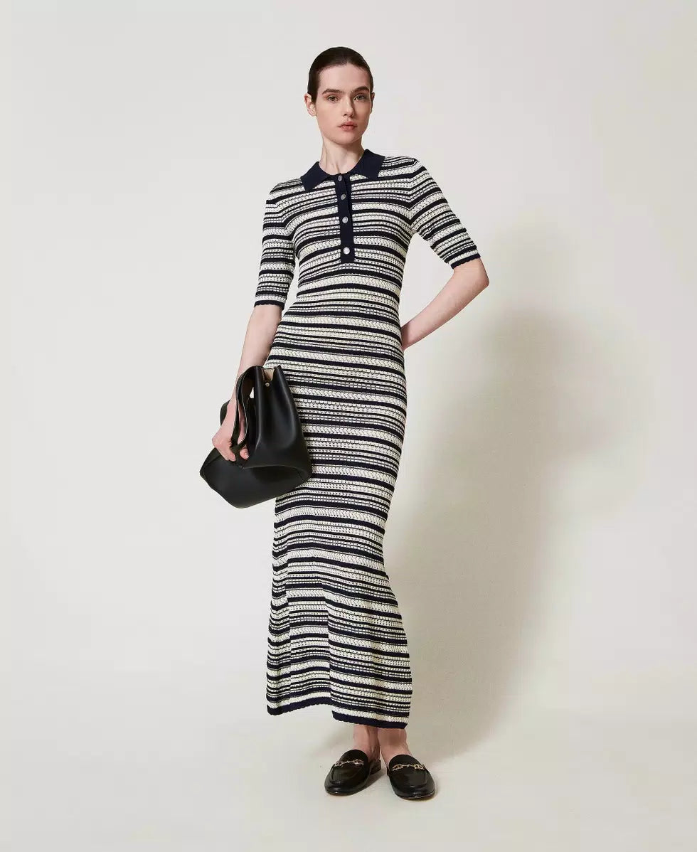 Long two-tone knit dress