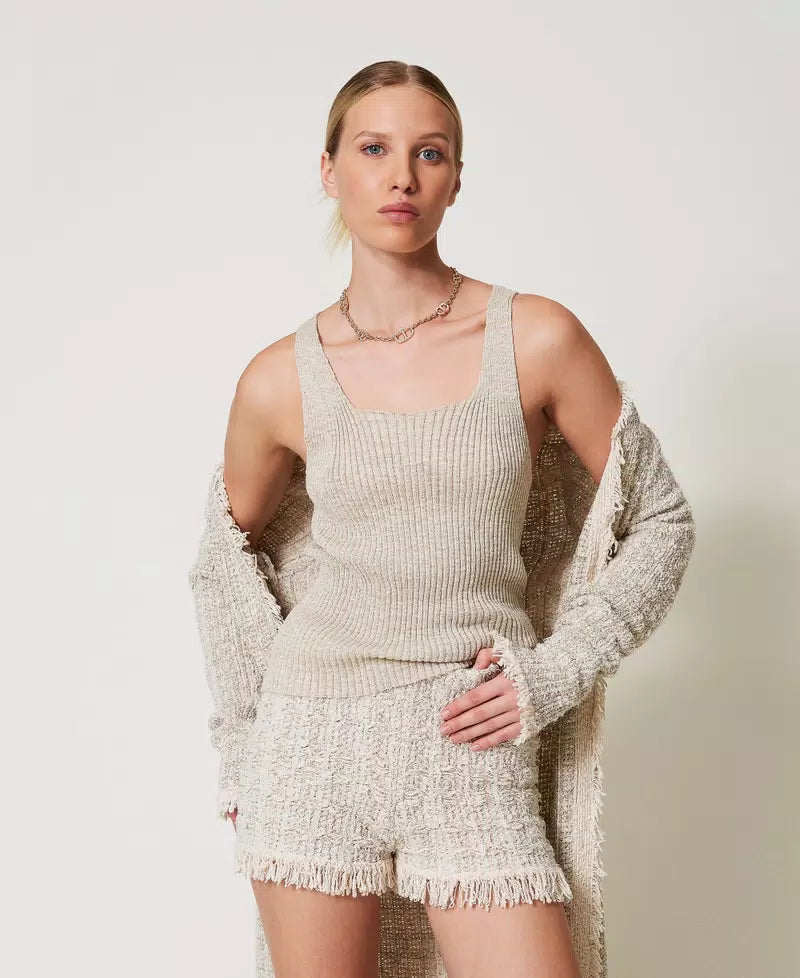 Linen blend knit top