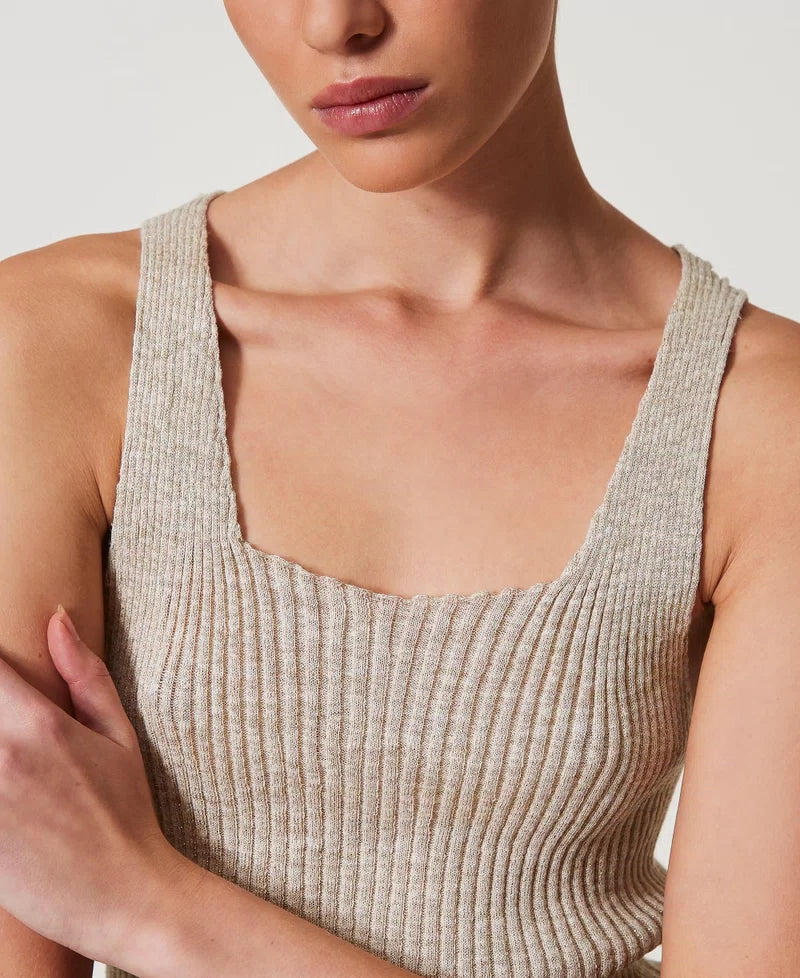 Linen blend knit top