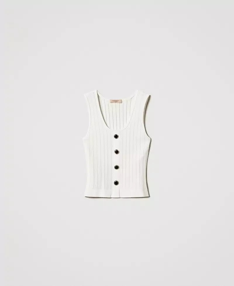 Knit top with decorative buttons