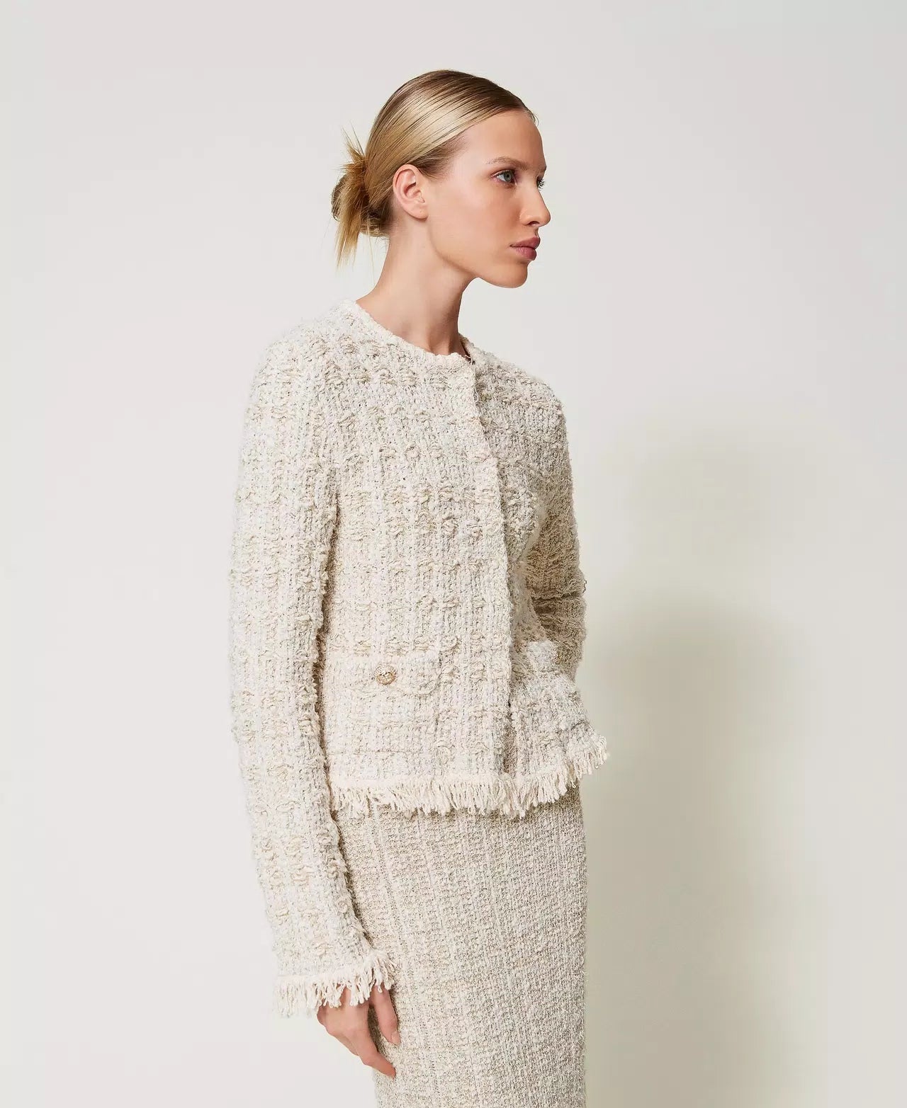 Jacquard knit jacket with lurex