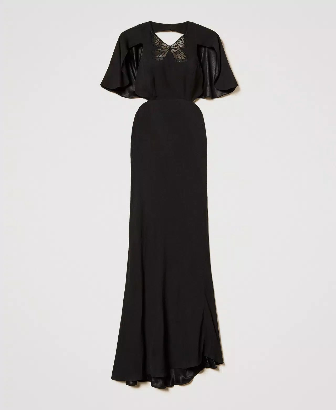 Long dress with cut-outs and an embroidered butterfly