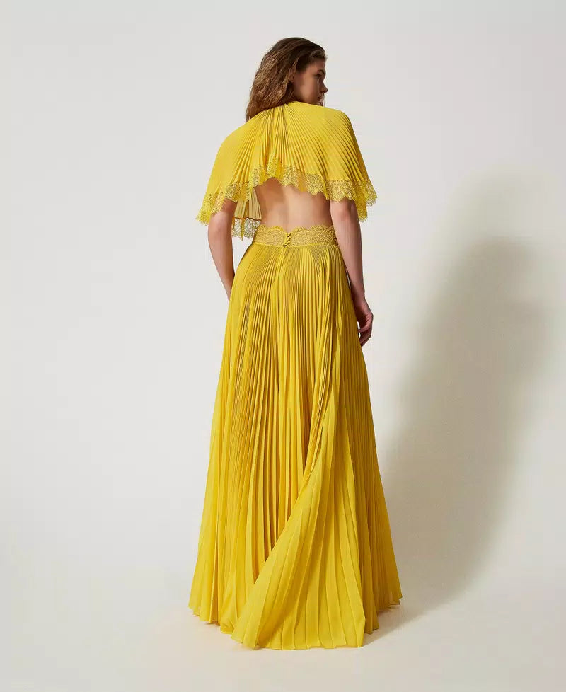 Filicudi long pleated dress with lace