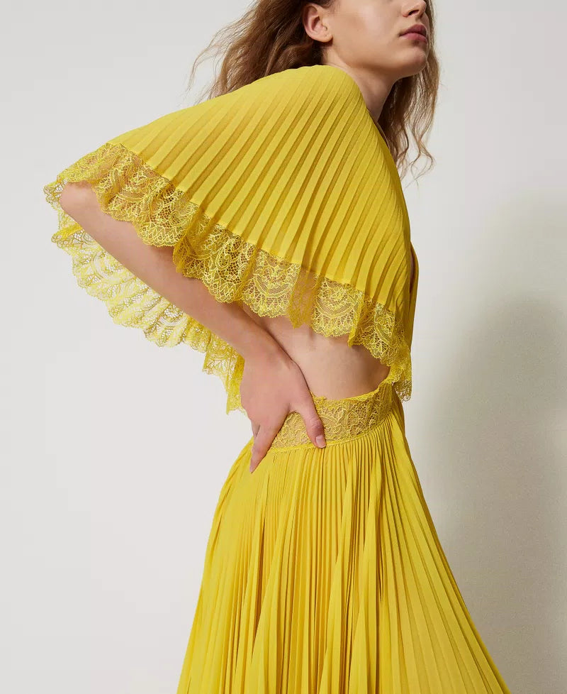 Filicudi long pleated dress with lace