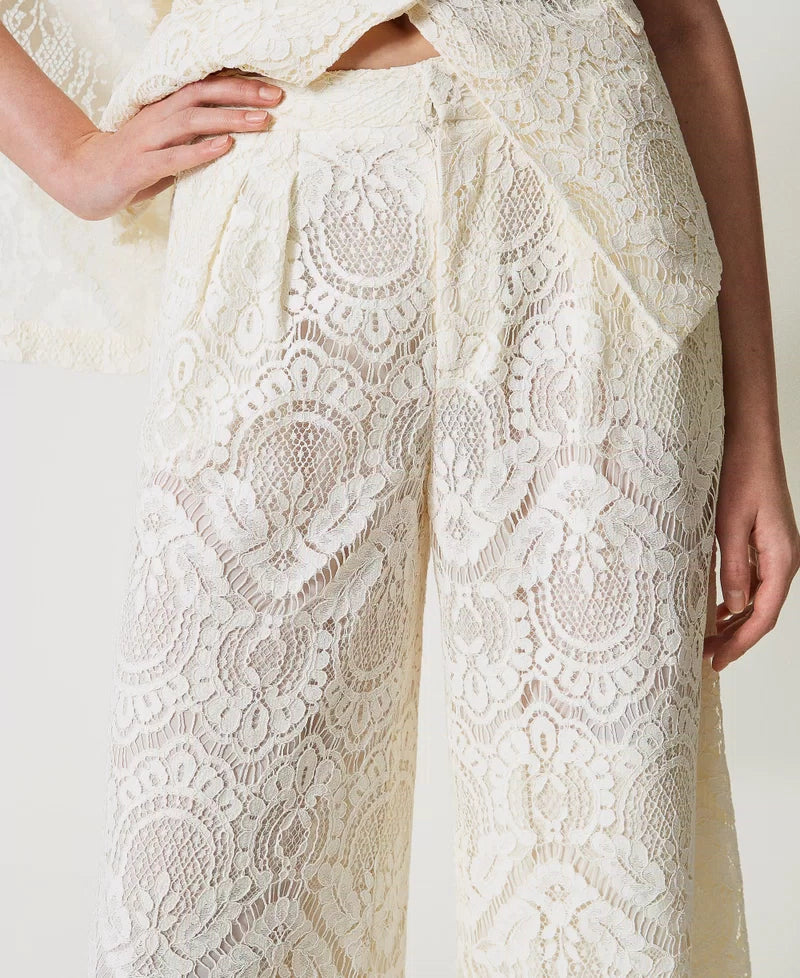 Procida palazzo trousers in macramé lace