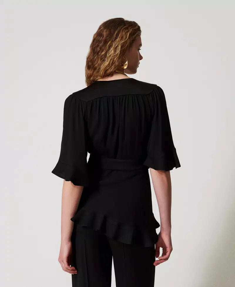 Satin wrap blouse