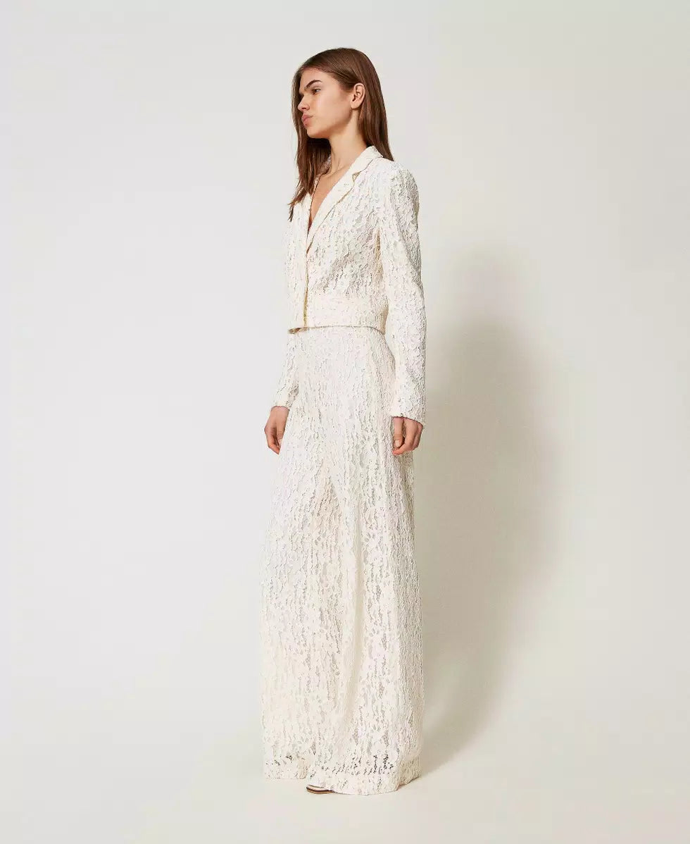 Wide-leg trousers in floral lace