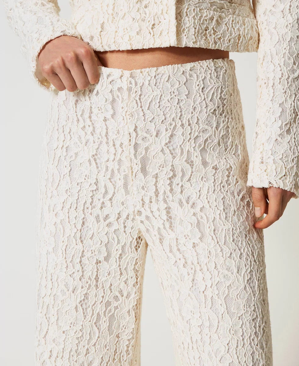 Wide-leg trousers in floral lace