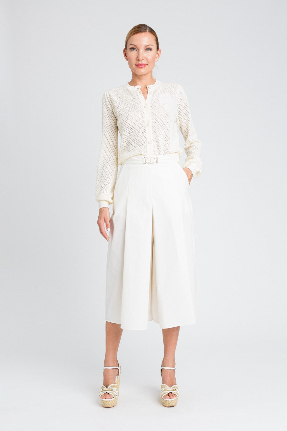 Cotton skirt trousers with belt
