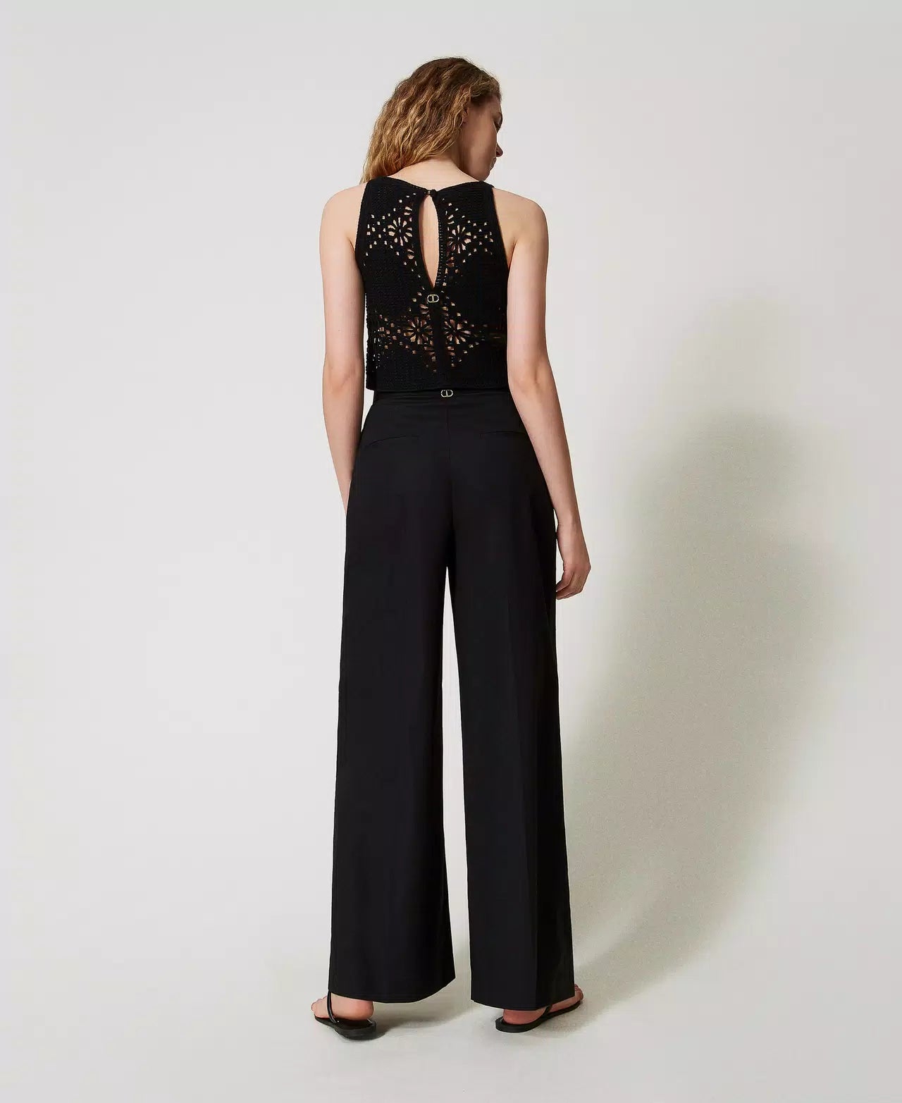 Wide-leg poplin trousers