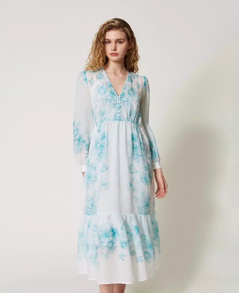 Long floral ramie dress