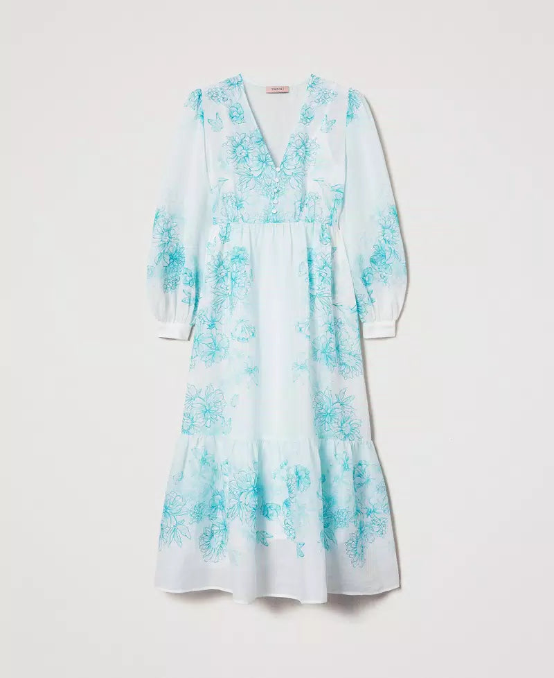 Long floral ramie dress