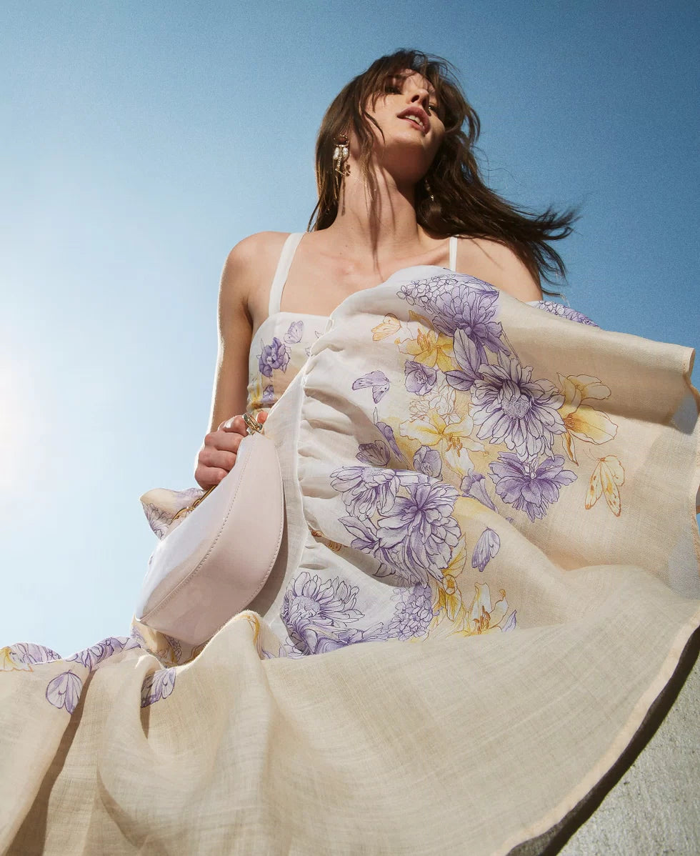 Long floral ramie bustier dress