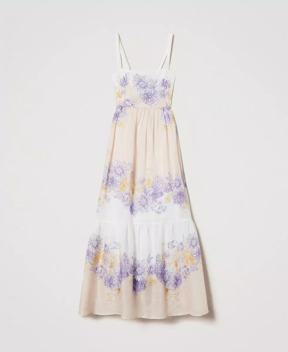 Long floral ramie bustier dress