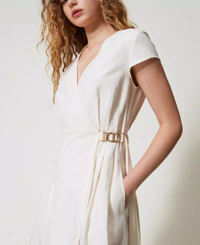 Linen-blend midi dress