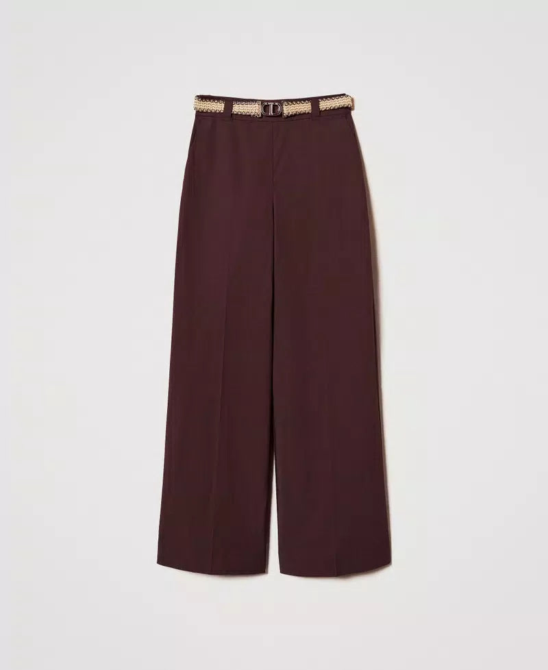 Palazzo trousers in poplin with belt