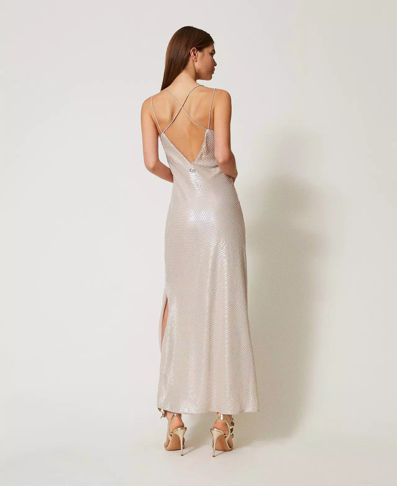 Long dress with sequin embroidery