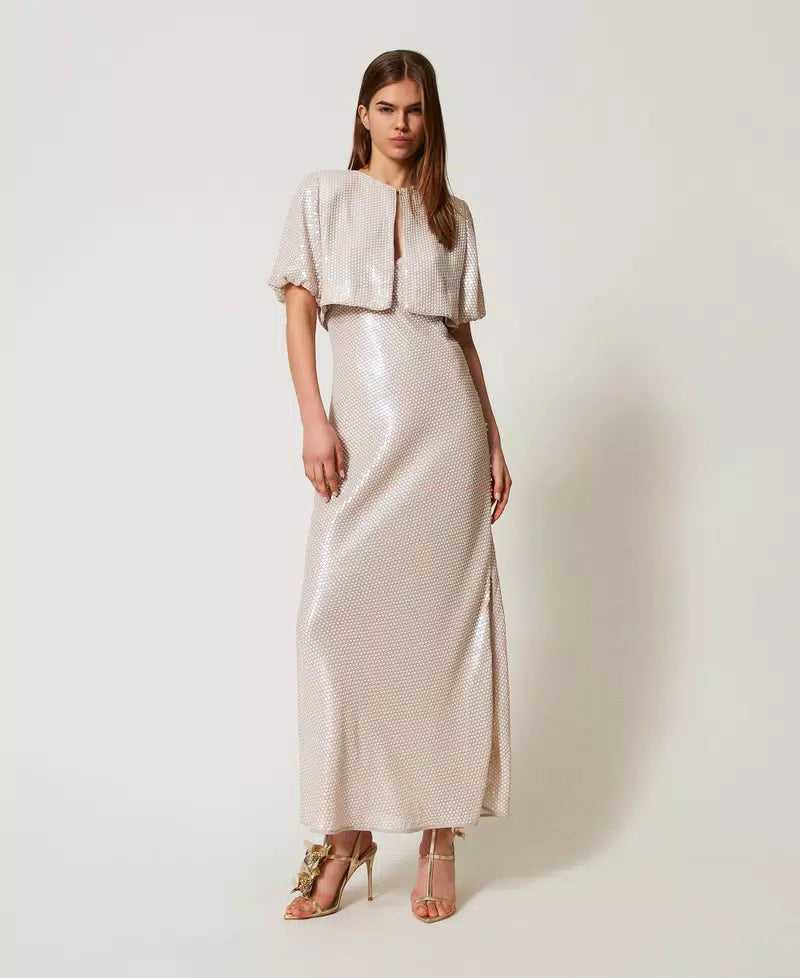 Long dress with sequin embroidery