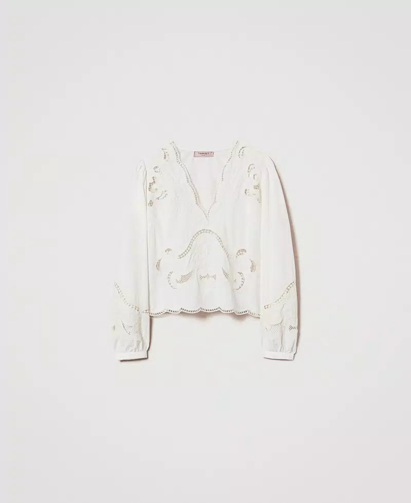 Blouse with openwork embroidery