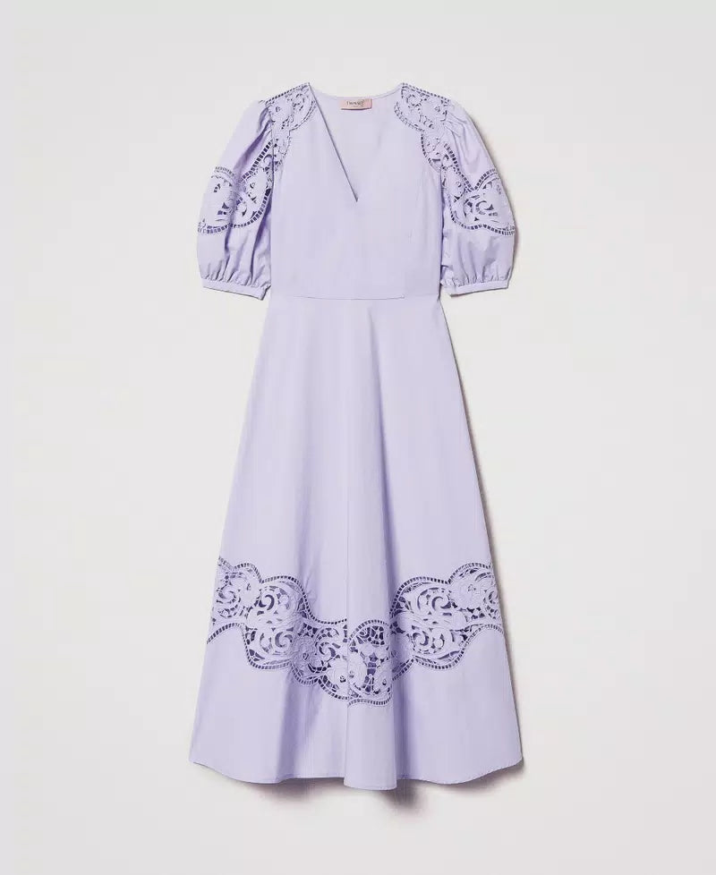 Long dress in broderie anglaise poplin