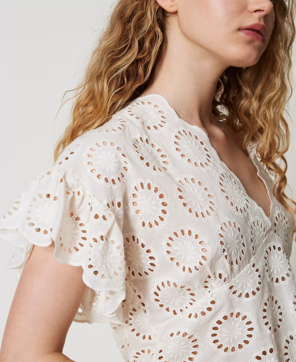 Broderie anglaise blouse with cap sleeves