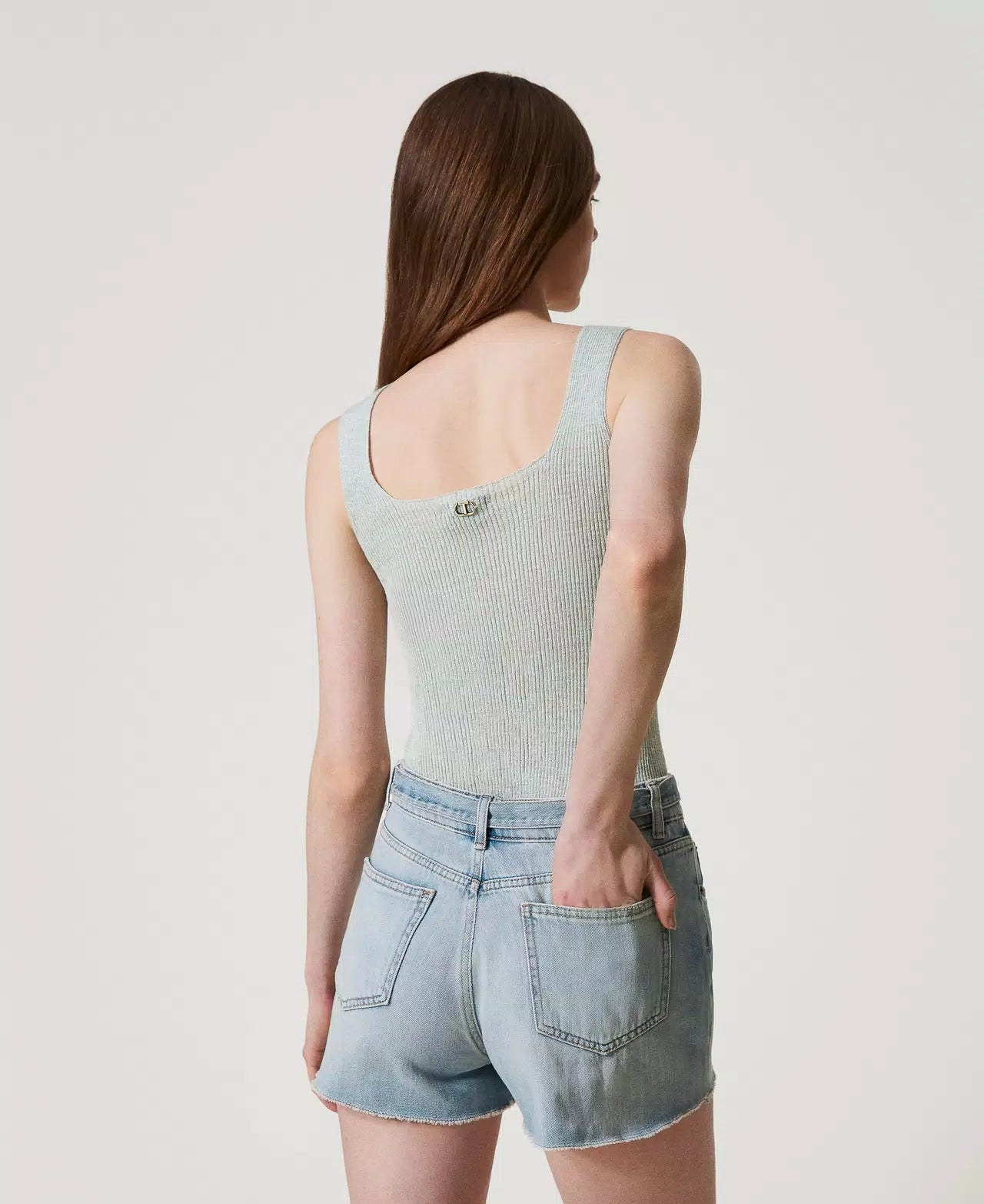 Linen-blend knit top