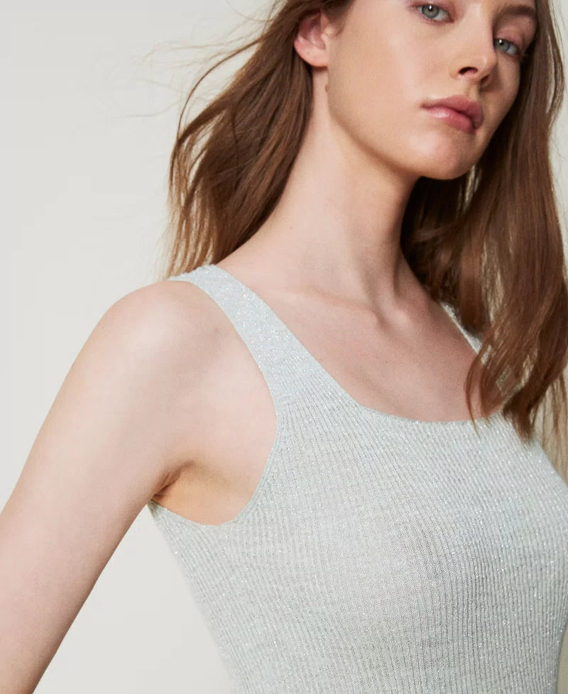 Linen-blend knit top