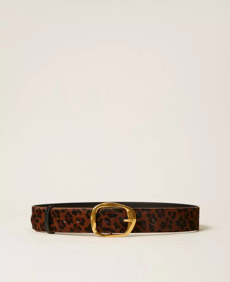 Animal print leather belt