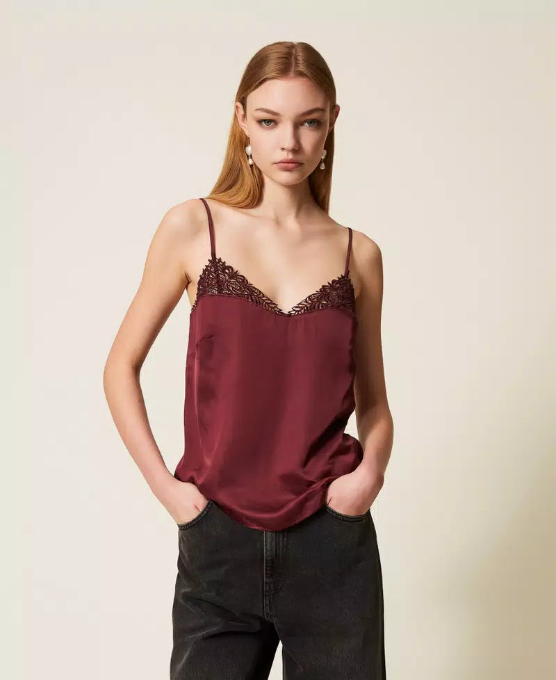 Satin top with lace