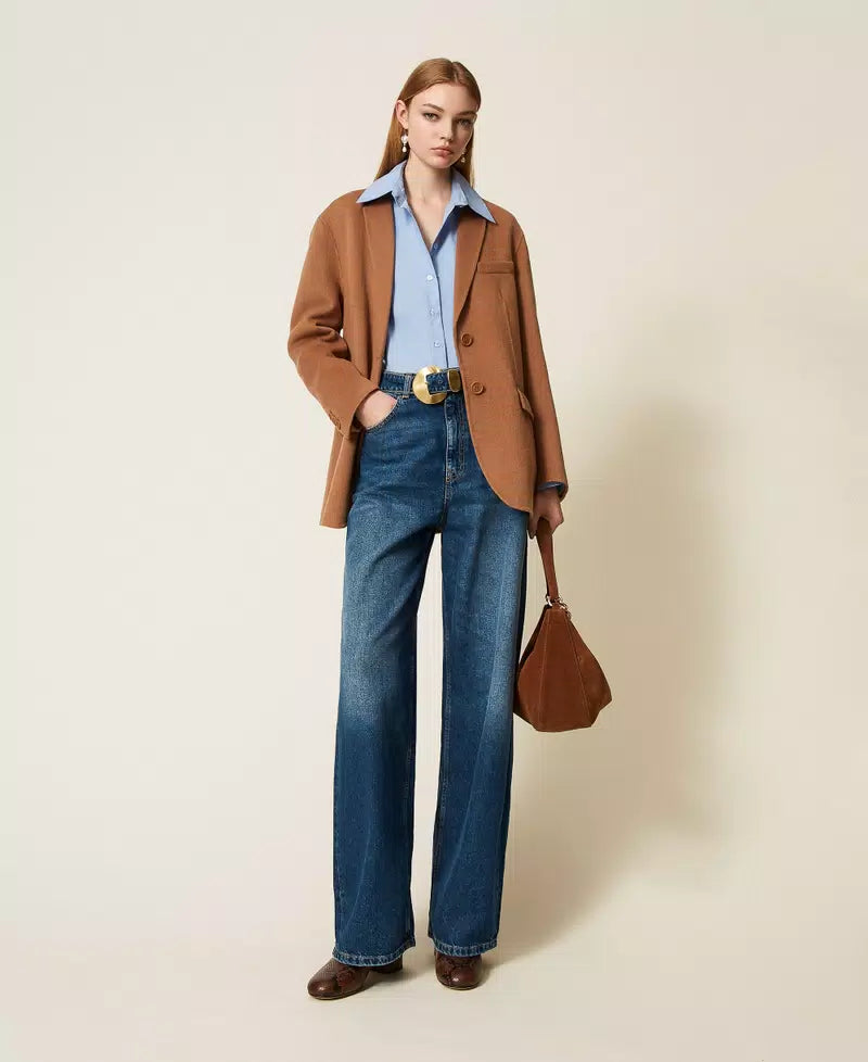 Wide jeans with belt and maxi buckle